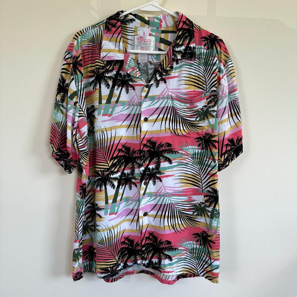 Hawaii Hangover Mens LARGE Hawaiian Shirt Button Front Short Sleeve Tropical